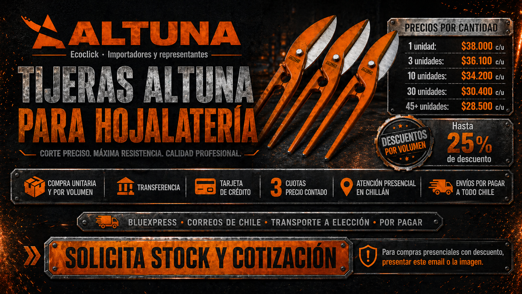 Promoción de tijeras de hojalatería Altuna